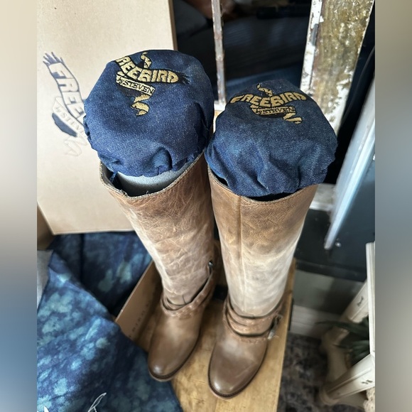FREEBIRD by Steven FB-Canon Tan Leather Knee-High Boots Size 8 Custom Shoe Tree - Picture 4 of 14